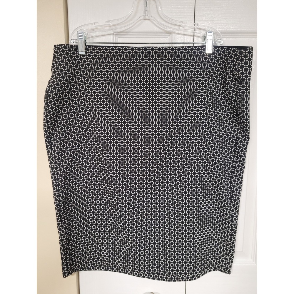 Elle Womens Black White Geometric Diamond Print Stretch Pencil Skirt Size Size L